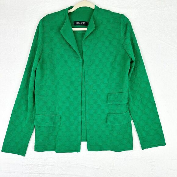 Misook Lilly Textured Jacket Cardigan Open Front Size Small Kelly Green - Picture 2 of 6